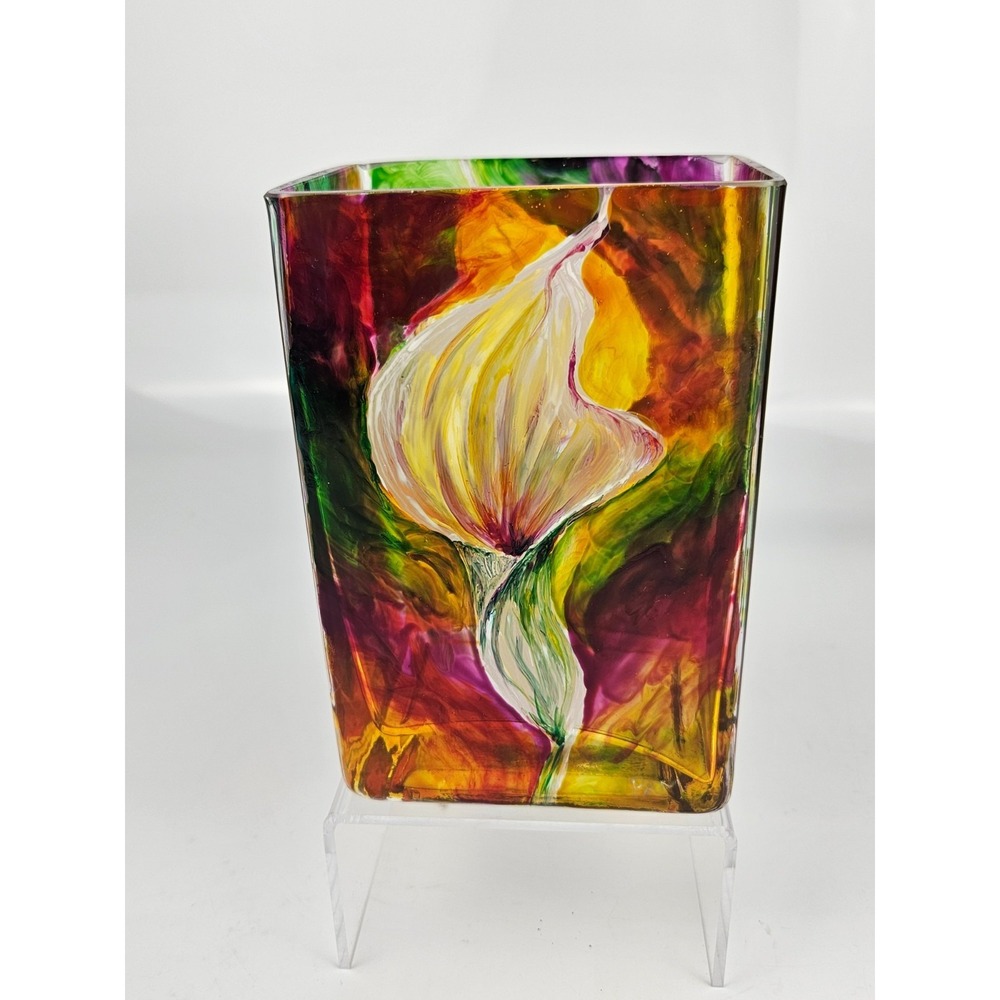 Original Painting‎ and Hand Painted Glass Vase Set Calla Lily Signed Art - Picture 2 of 16